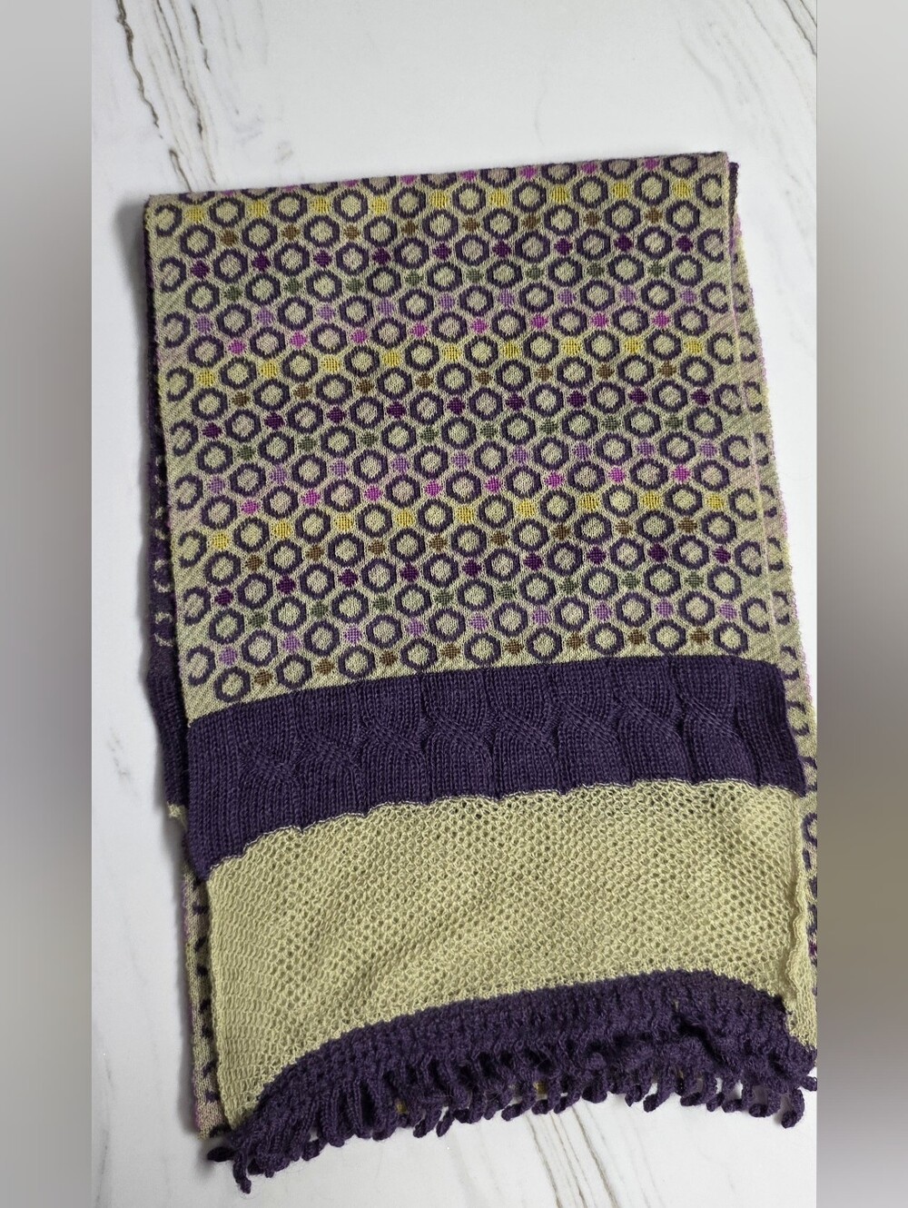 Sol Olive & Purple Knit Patterned Alpaca Wrap Scarf